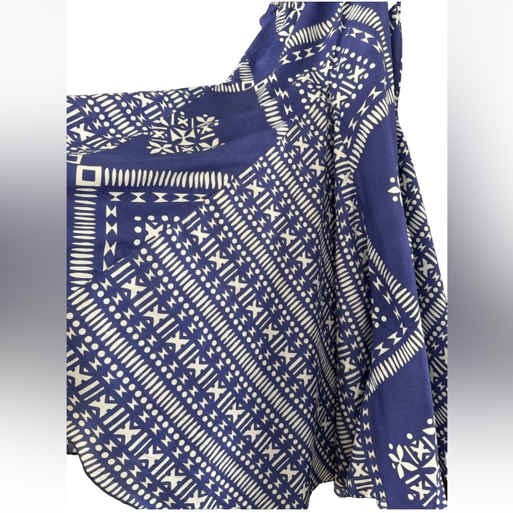 Soft Surroundings Maxi Skirt Blue Geometric Print Size Lg Elastic Waist Bohemian - Picture 3 of 8